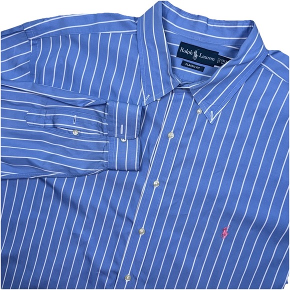 Polo Ralph Lauren Blue Striped Shirt Men's 2XL Tall Classic Fit Button Down - Picture 1 of 8